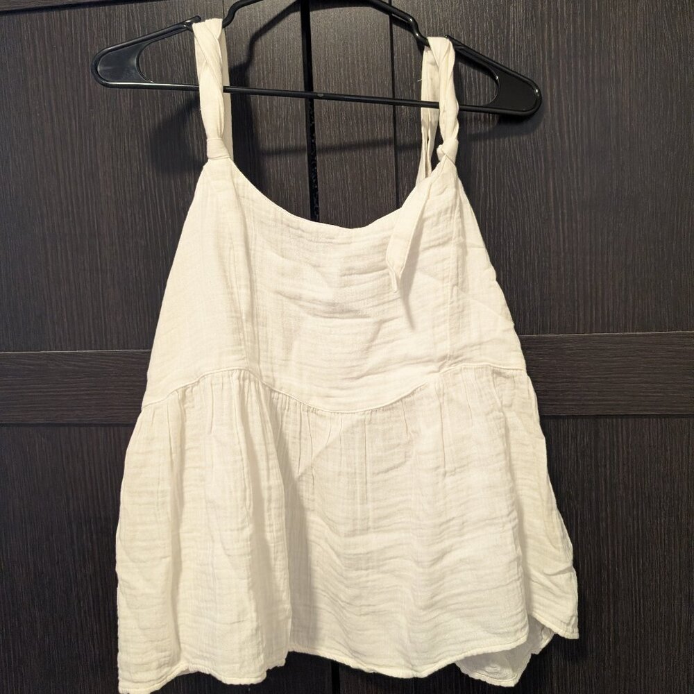 Old Navy Linen Shoulder Tie Tank Top, Size Large, White
